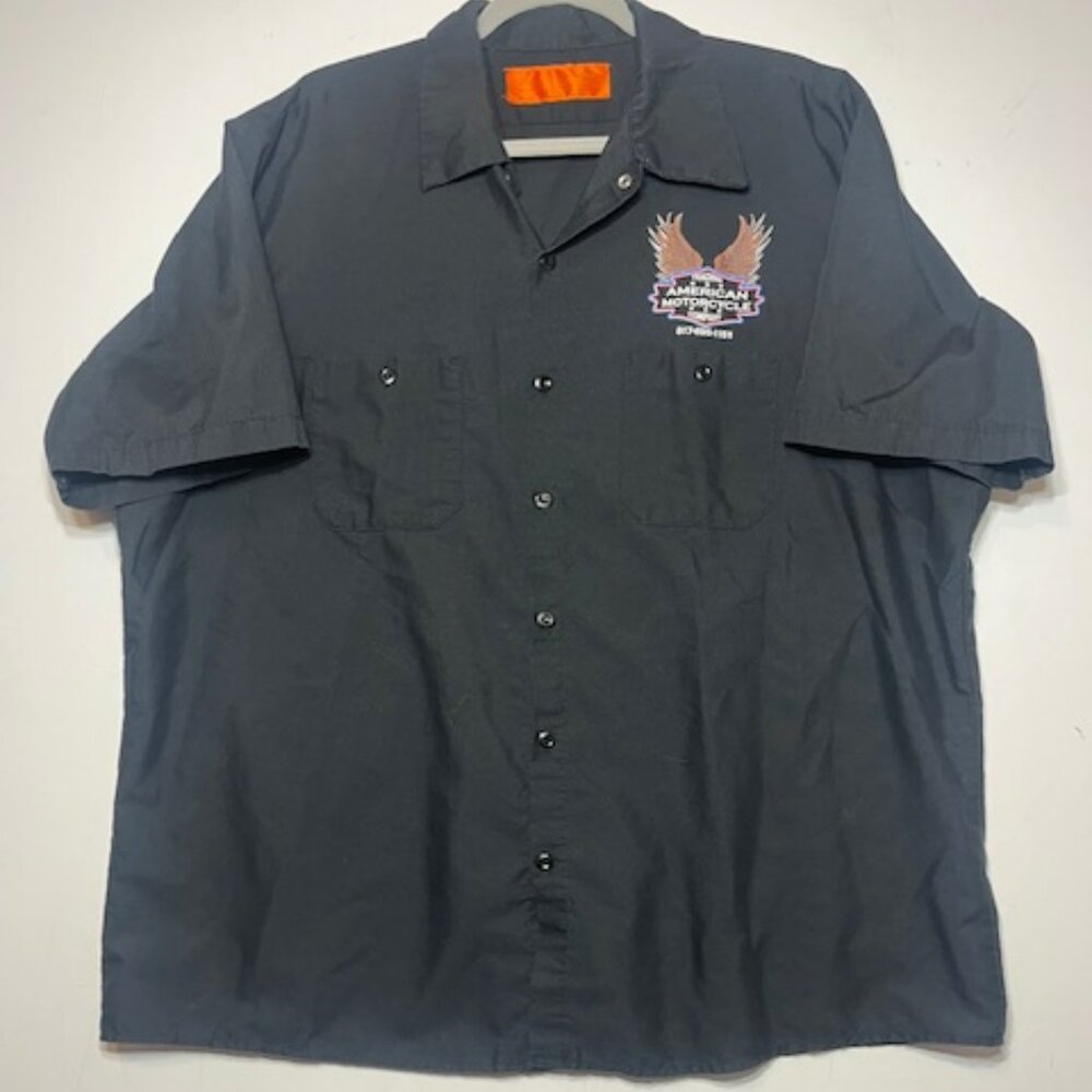 American Motorcycle Co Black Button Front Short Sleeve Eagle READ Shirt Sz XXL - Picture 2 of 6